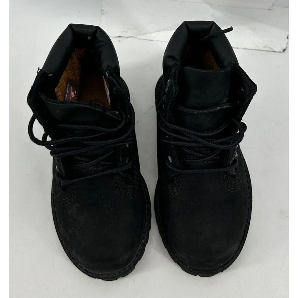 Timberland 12897 Black Leather Combat Boots Kids Size 7M